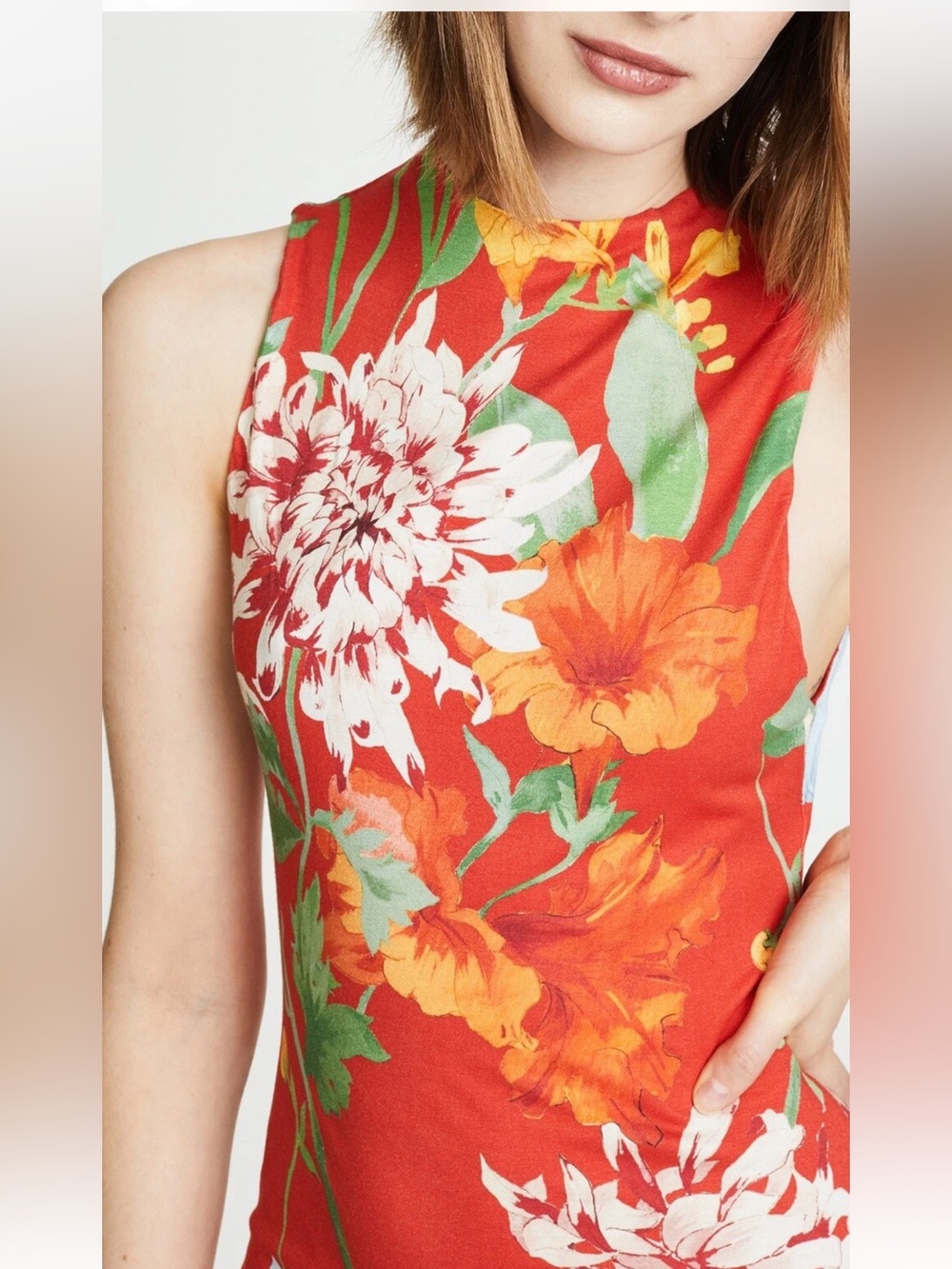 Alice + Olivia Delora Floral Print Midi Sheath Dress Bodycon Sleeveless Size 4 - Picture 2 of 13